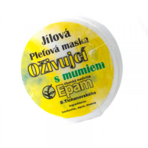 Oživující s mumiem – pleťová jílová maska Epam 20 g Balení produktu Oživující s mumiem – pleťová jílová maska Epam 20 g, která zklidňuje a vypíná pokožku, hloubkově čistí a regeneruje pleť.