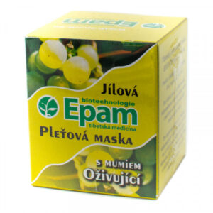 Oživující s mumiem – pleťová jílová maska Epam 110 g Balení produktu Oživující s mumiem – pleťová jílová maska Epam 110 g, která zklidňuje, vypíná pokožku, čistí a regeneruje pleť.