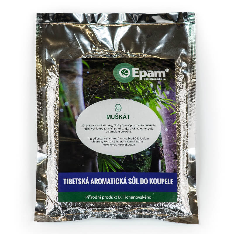 Sůl Muškát Balení soli do koupele Muškát Epam, 250 g, povzbuzující sůl pro prokrvení, tonizaci a stimulaci pokožky.