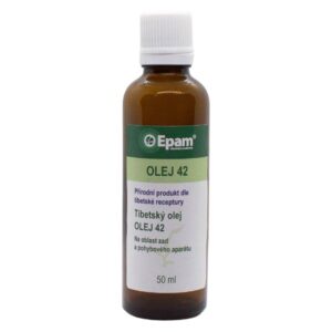 Olej Epam 42 – na oblast zad a pohybového aparátu Balení produktu Olej Epam 42 – na oblast zad a pohybového aparátu, 50 ml, pro pravidelnou masáž ztuhlého svalstva.