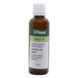 Olej Epam 70 – směs Balení produktu Olej Epam 70 – směs, 50 ml, na suchou pokožku, kterou zvláčňuje, napíná a regeneruje.